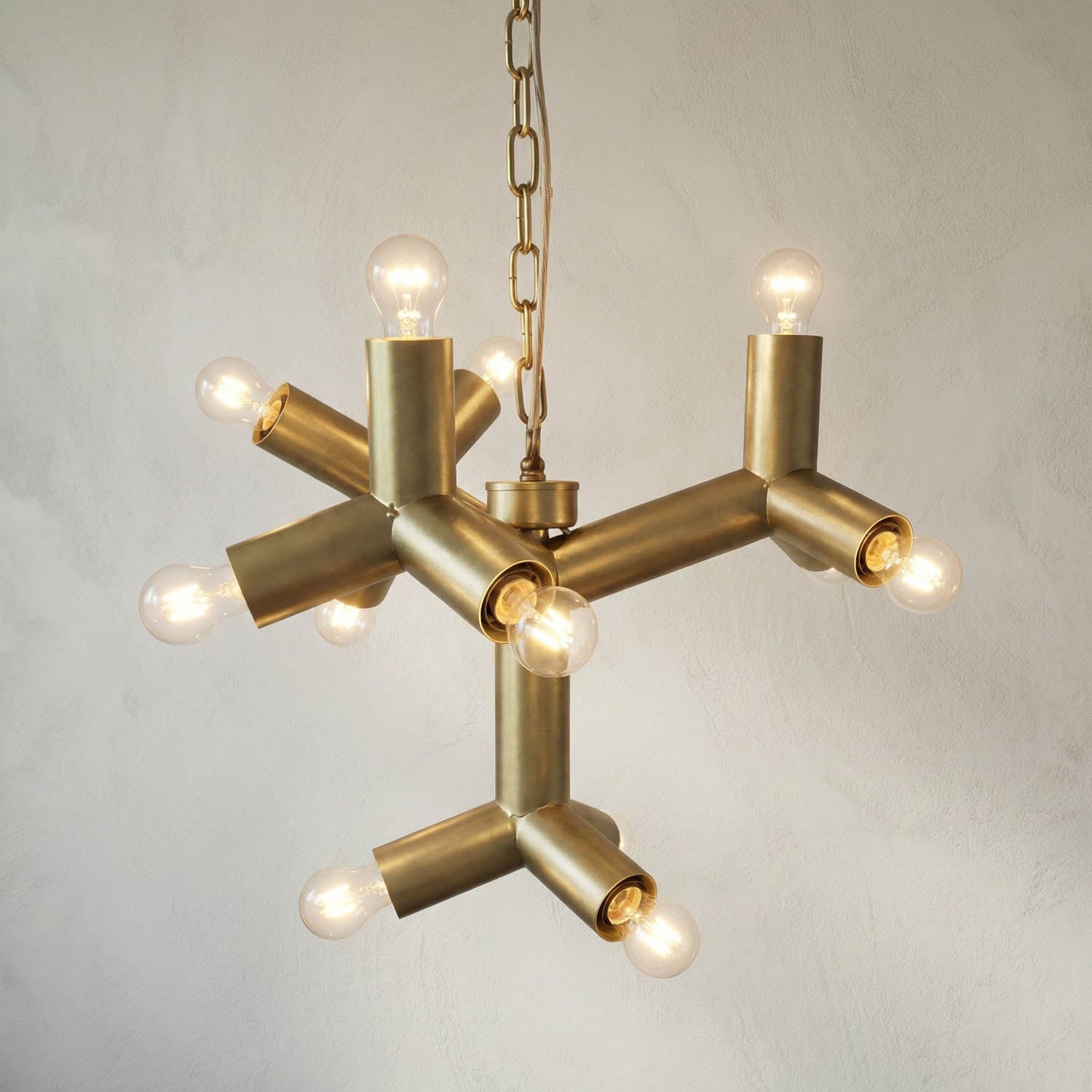 Snow Flake Chandelier, Metal with Brass Finish by Noir