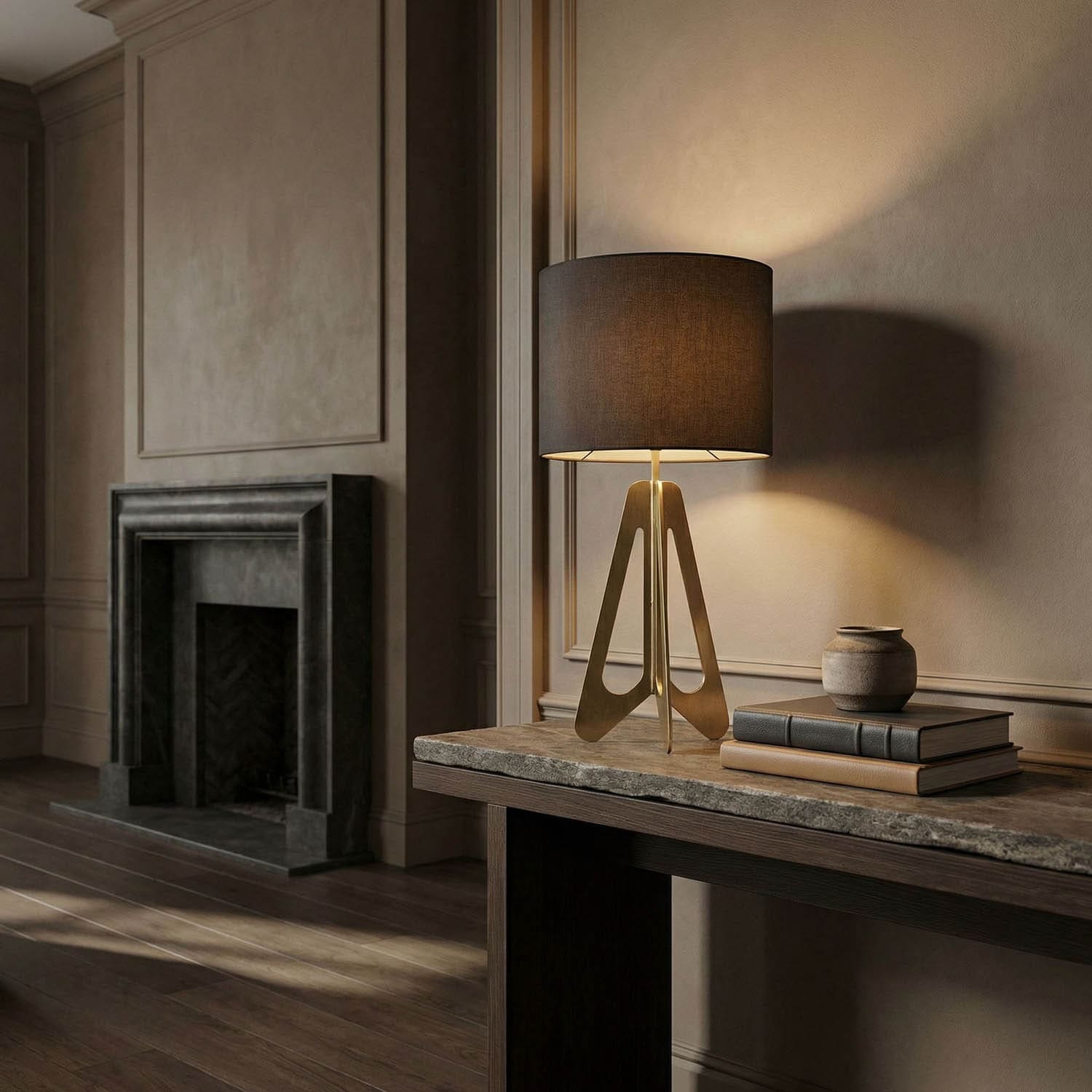 Candis Lamp with Black Shade, Metal with Brass Finish
