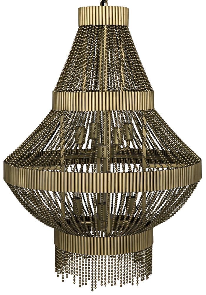 Domo Chandelier, Iron and Metal Beads with Brass Finish