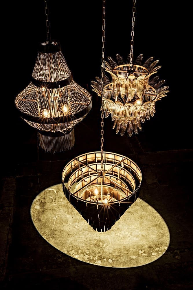 Domo Chandelier, Iron and Metal Beads with Brass Finish
