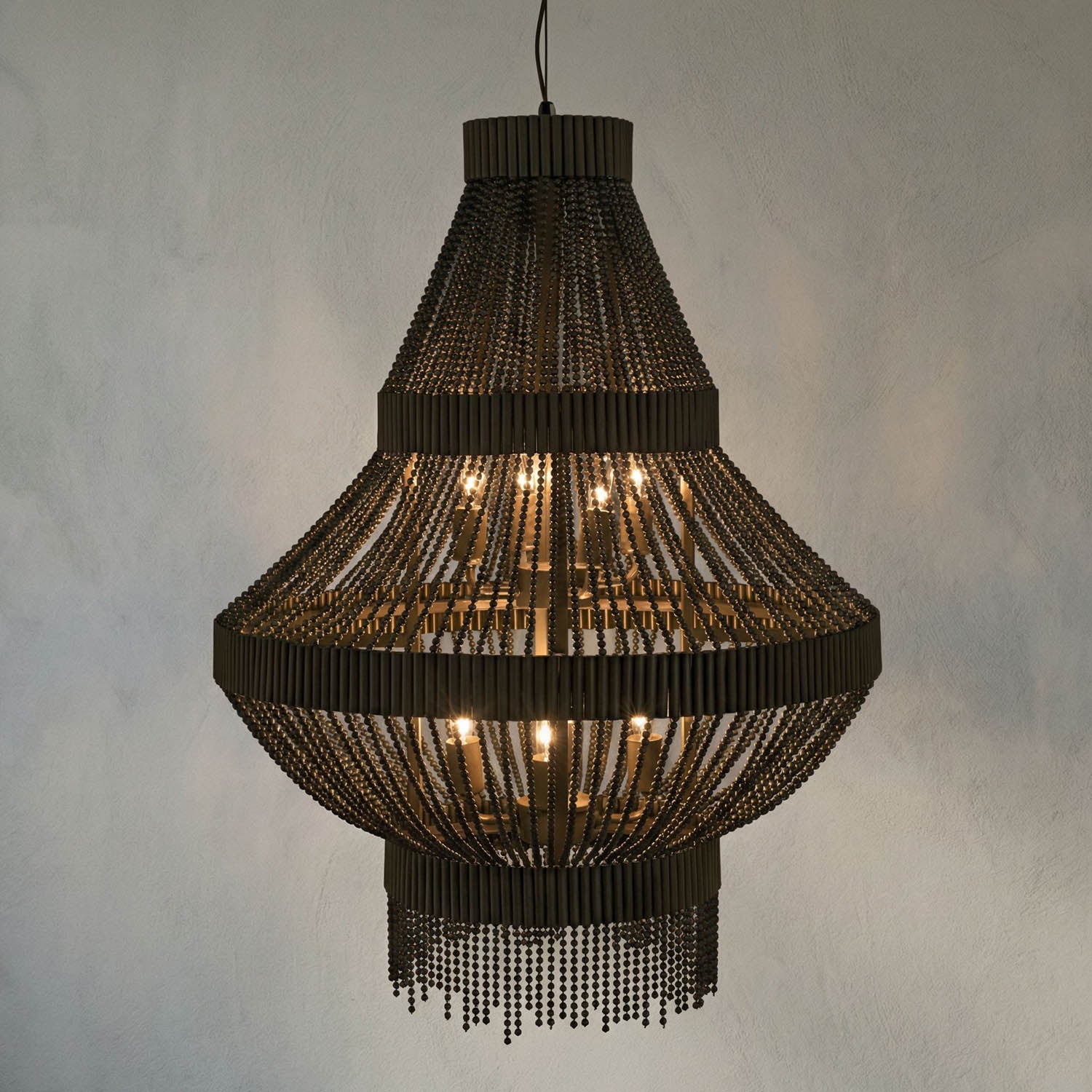 Domo Chandelier, Iron and Metal Beads with Brass Finish by Noir