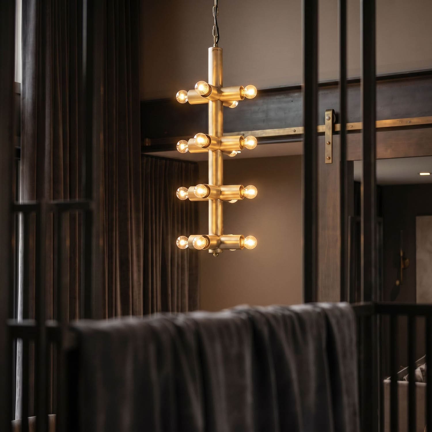 Axe Chandelier, Metal with Brass Finish