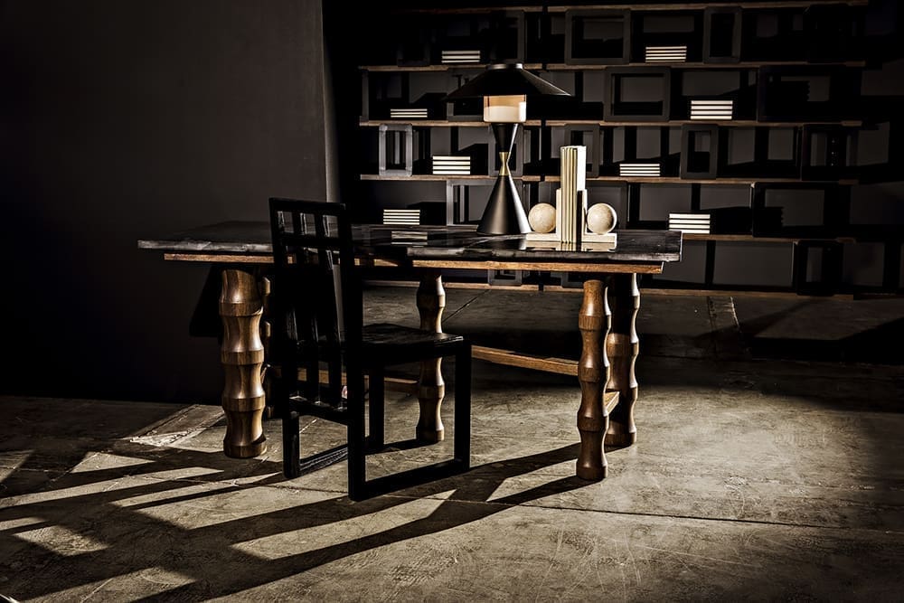 Lucia Table Lamp, Black Iron with Mb Detail