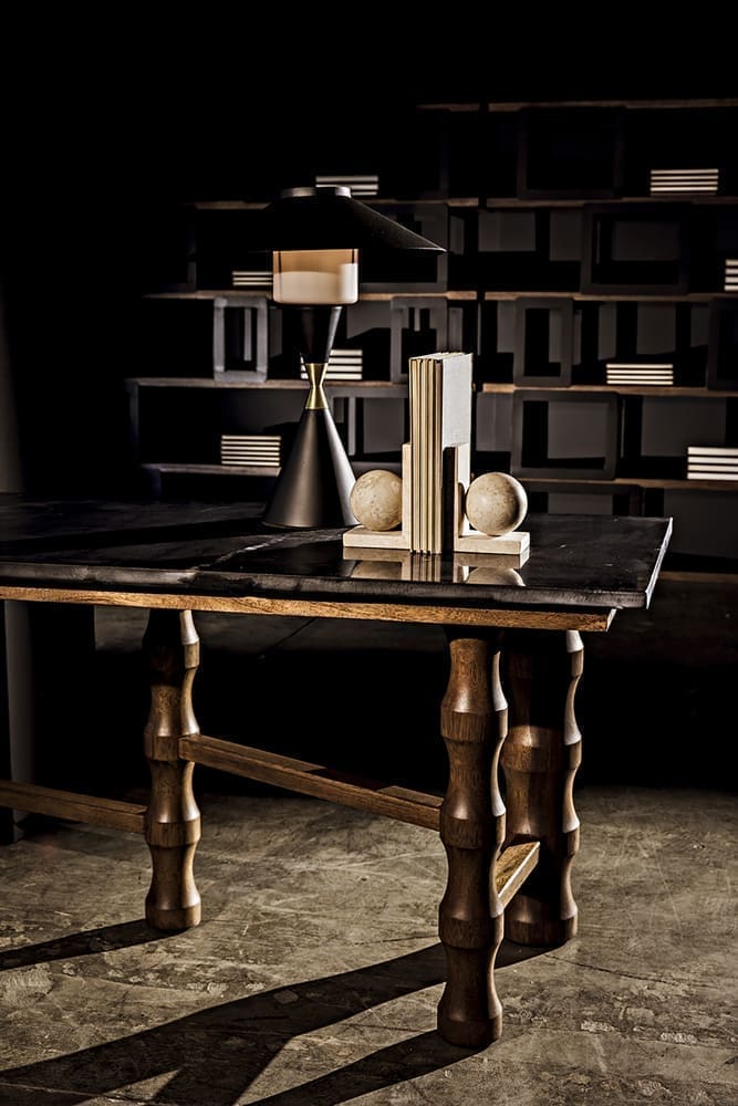 Lucia Table Lamp, Black Iron with Mb Detail