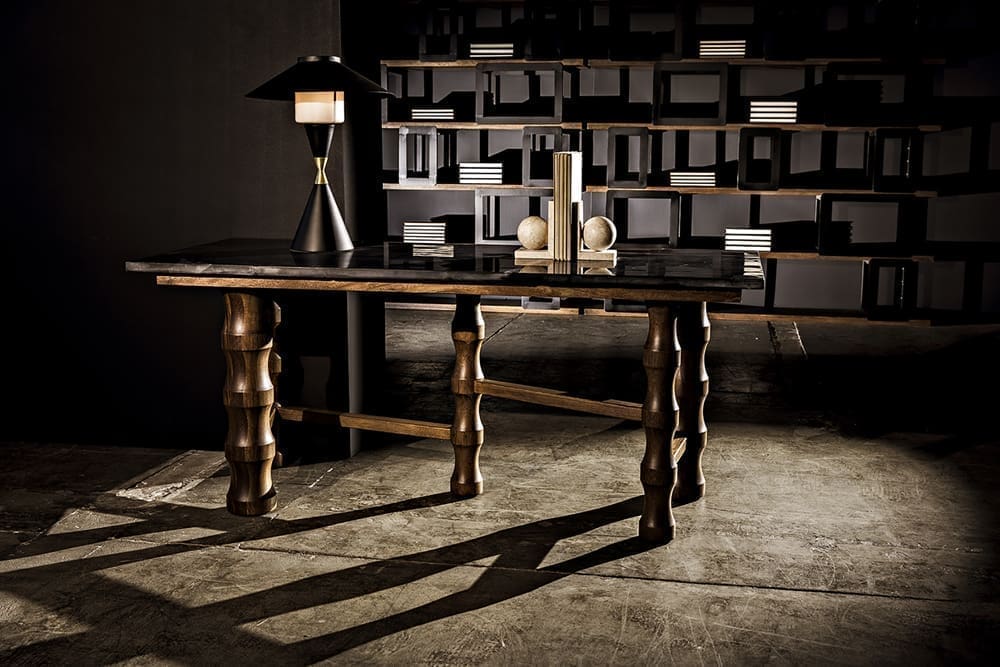 Lucia Table Lamp, Black Iron with Mb Detail
