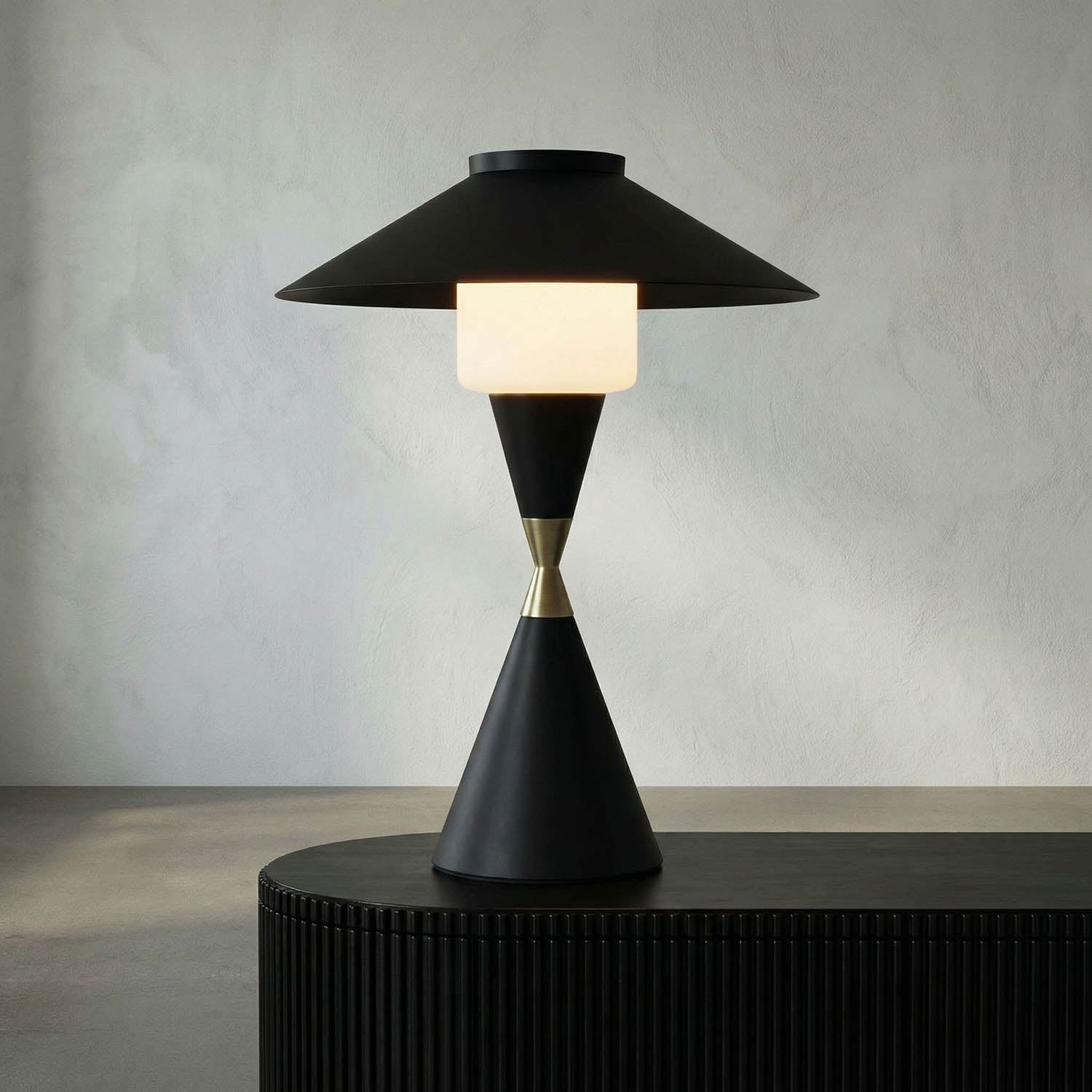 Lucia Table Lamp, Black Iron with Mb Detail by Noir