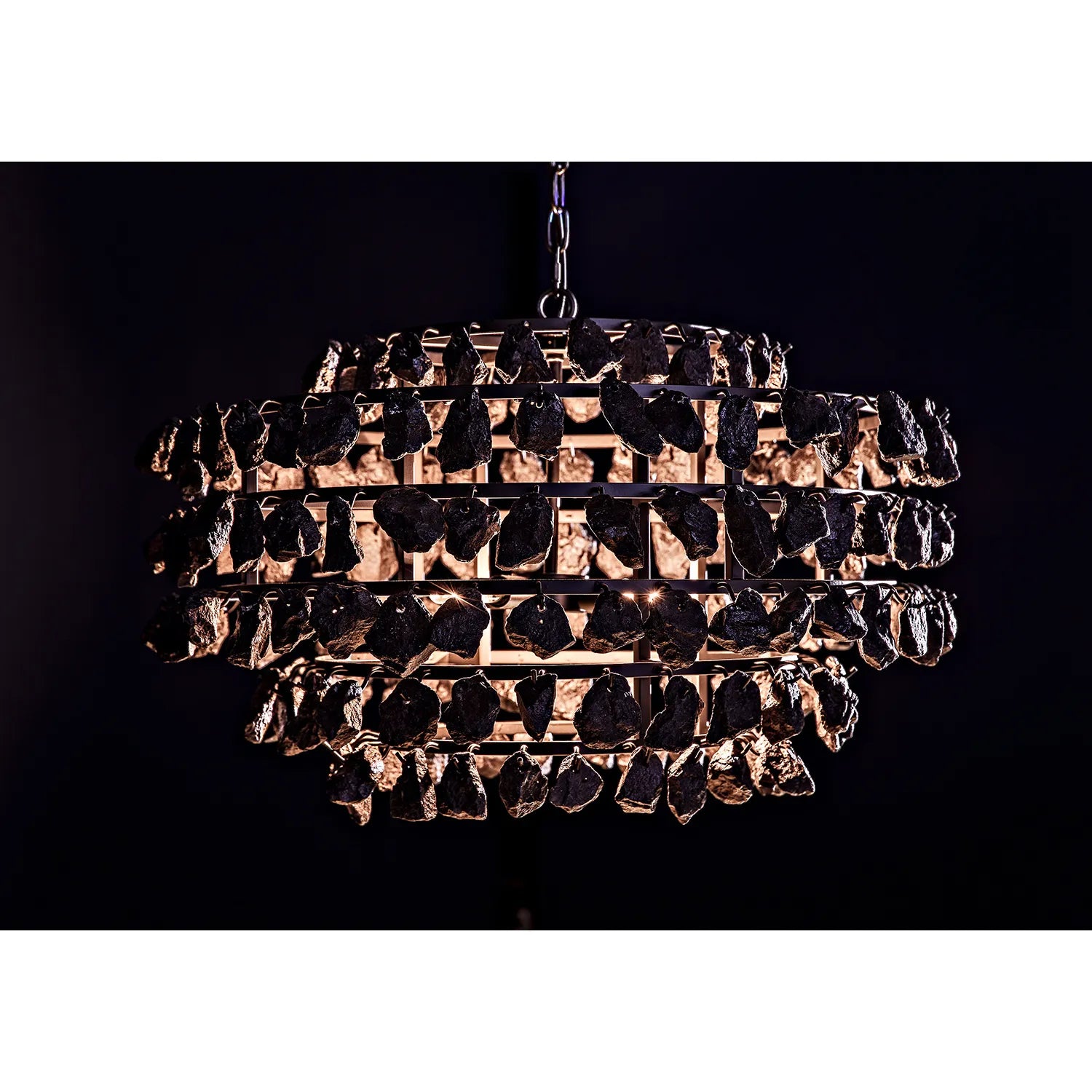 Vulcan Chandelier, Black Iron with Black Glass
