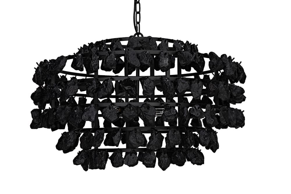 Vulcan Chandelier, Black Iron with Black Glass