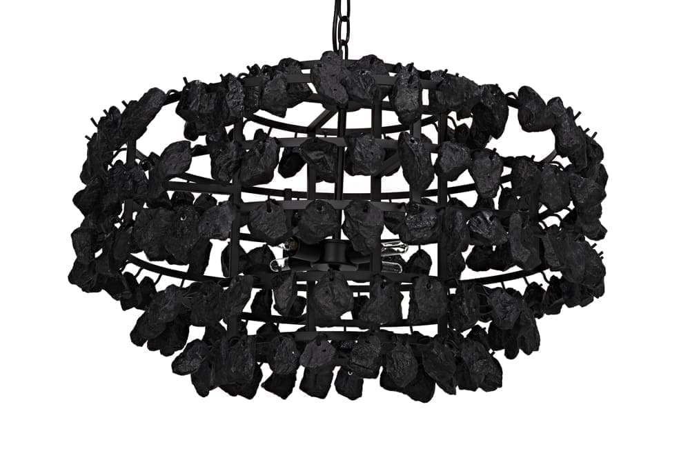 Vulcan Chandelier, Black Iron with Black Glass