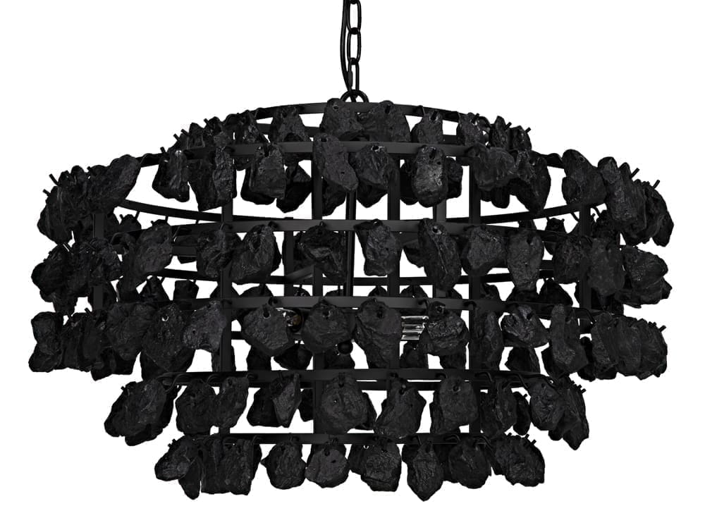 Vulcan Chandelier, Black Iron with Black Glass