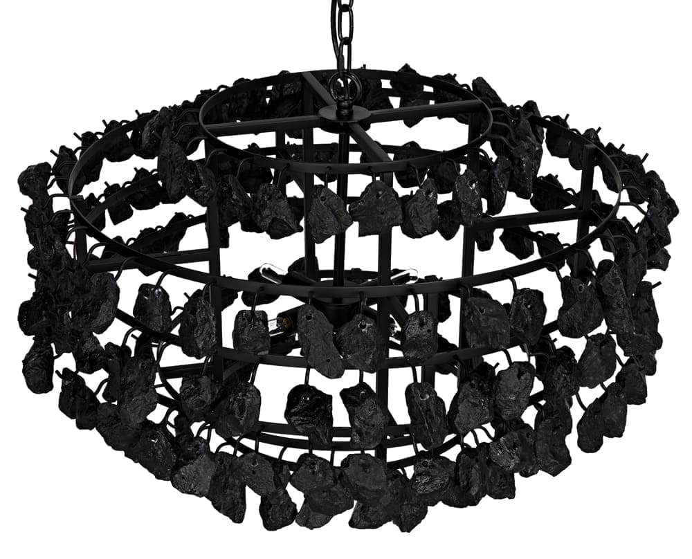 Vulcan Chandelier, Black Iron with Black Glass
