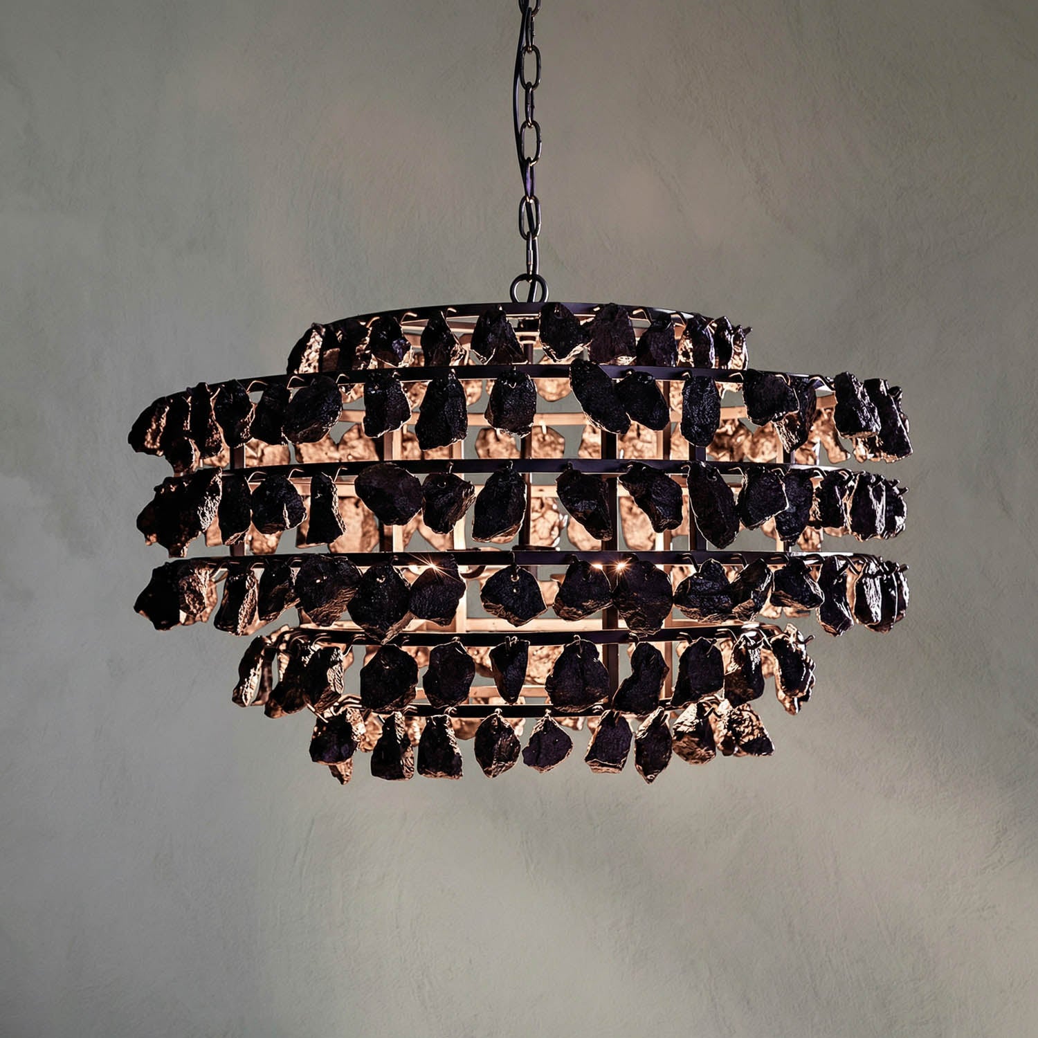 Vulcan Chandelier, Black Iron with Black Glass by Noir