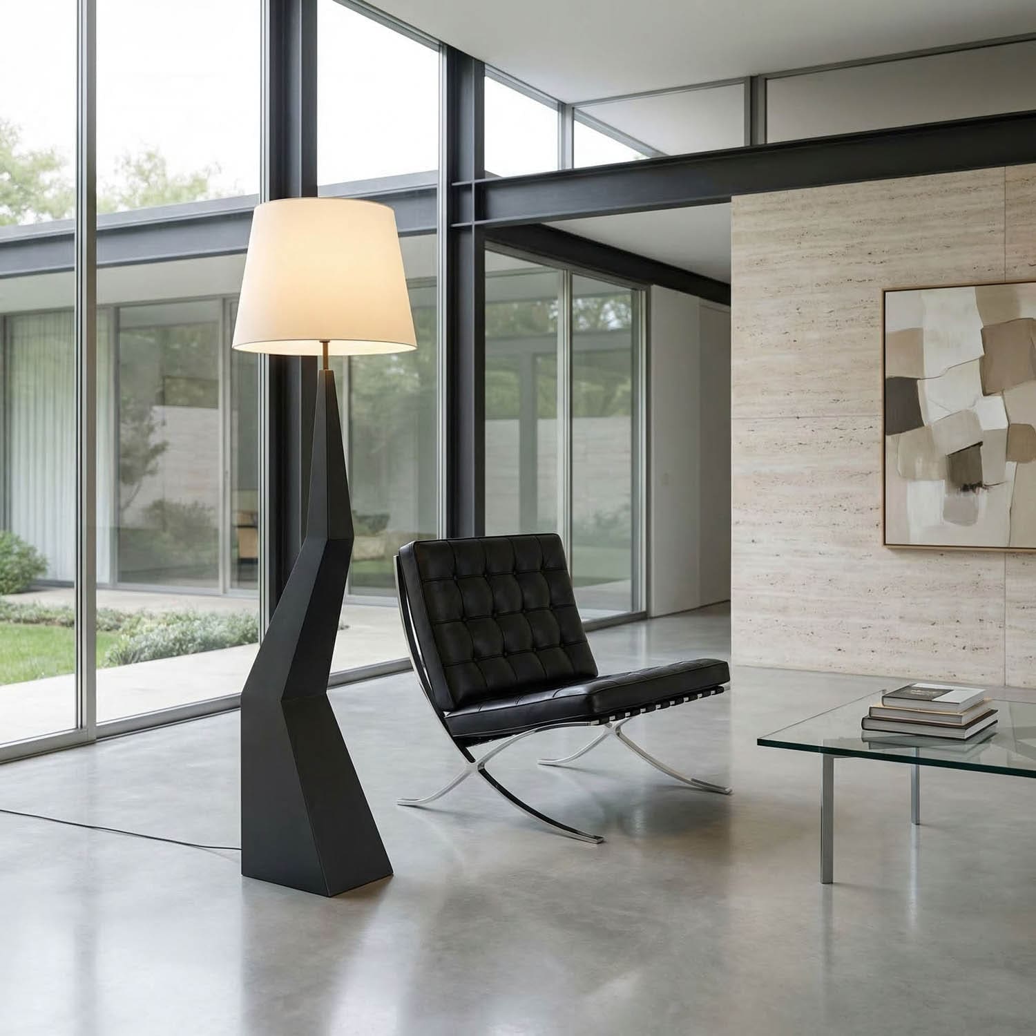 Rhombus Floor Lamp with Shade, Black Metal