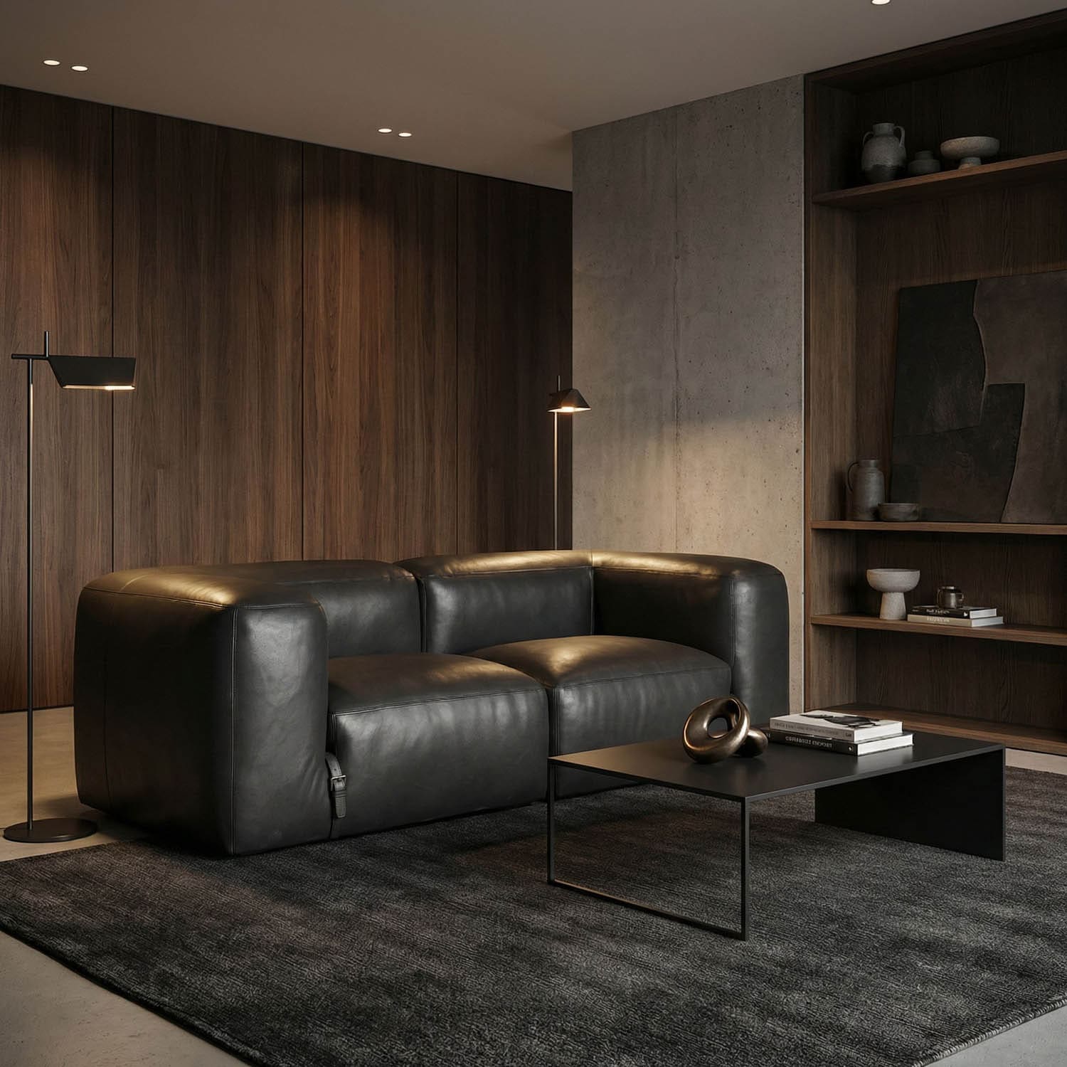 Augustus Modular Sofa, Left Corner, Santosa Matte Black Leather