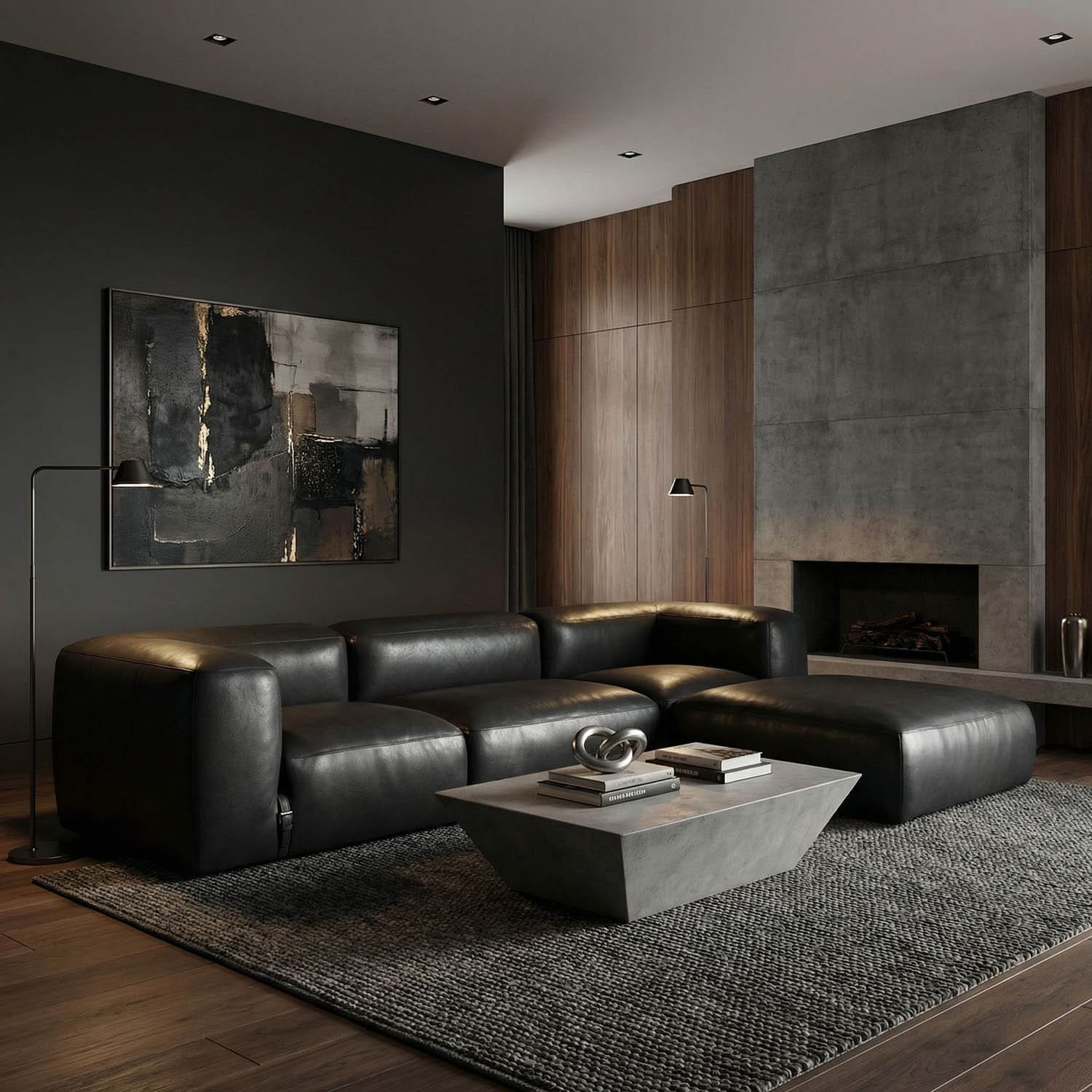 Augustus Modular Sofa, Left Corner, Santosa Matte Black Leather