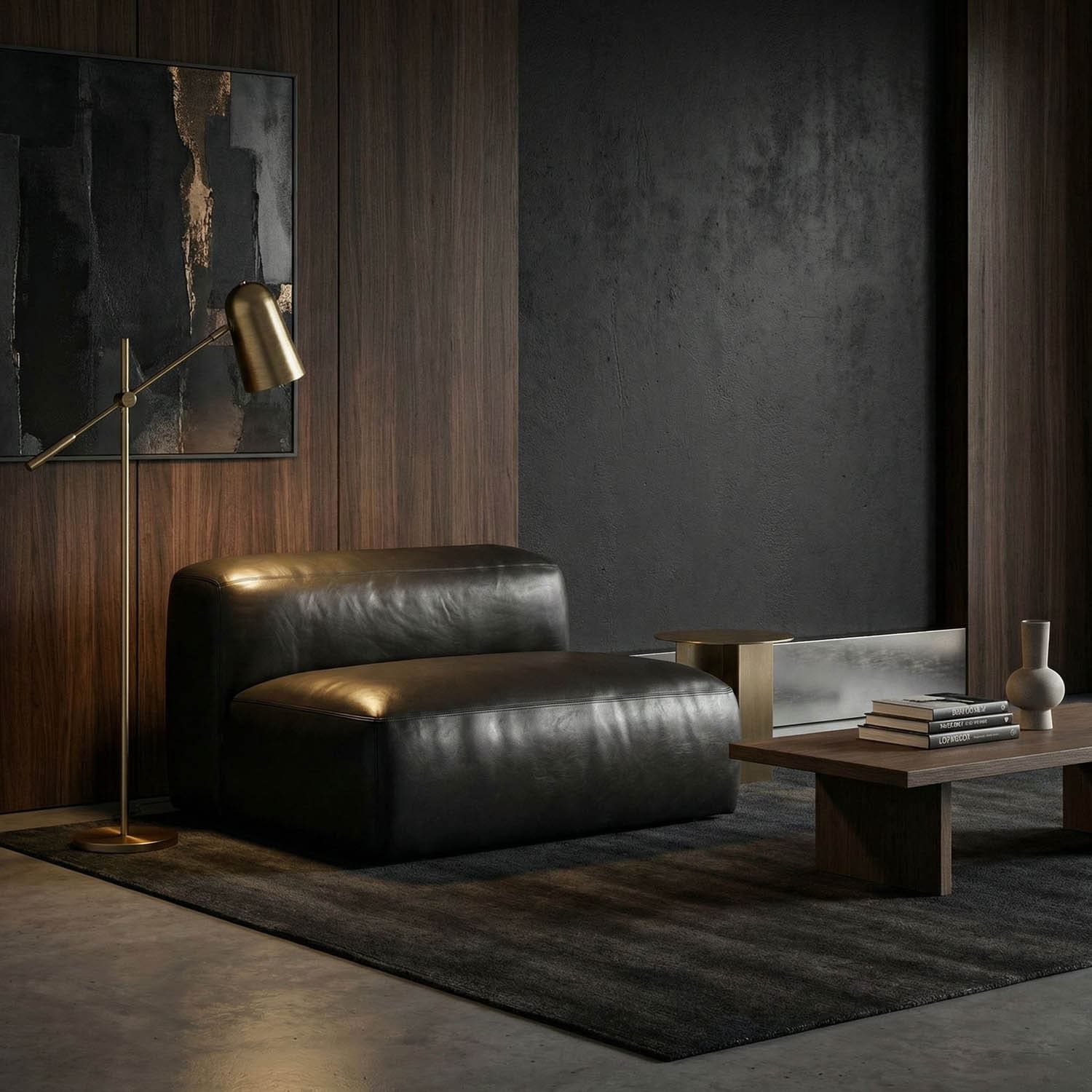 Augustus Modular Sofa, Middle, Santosa Matte Black Leather