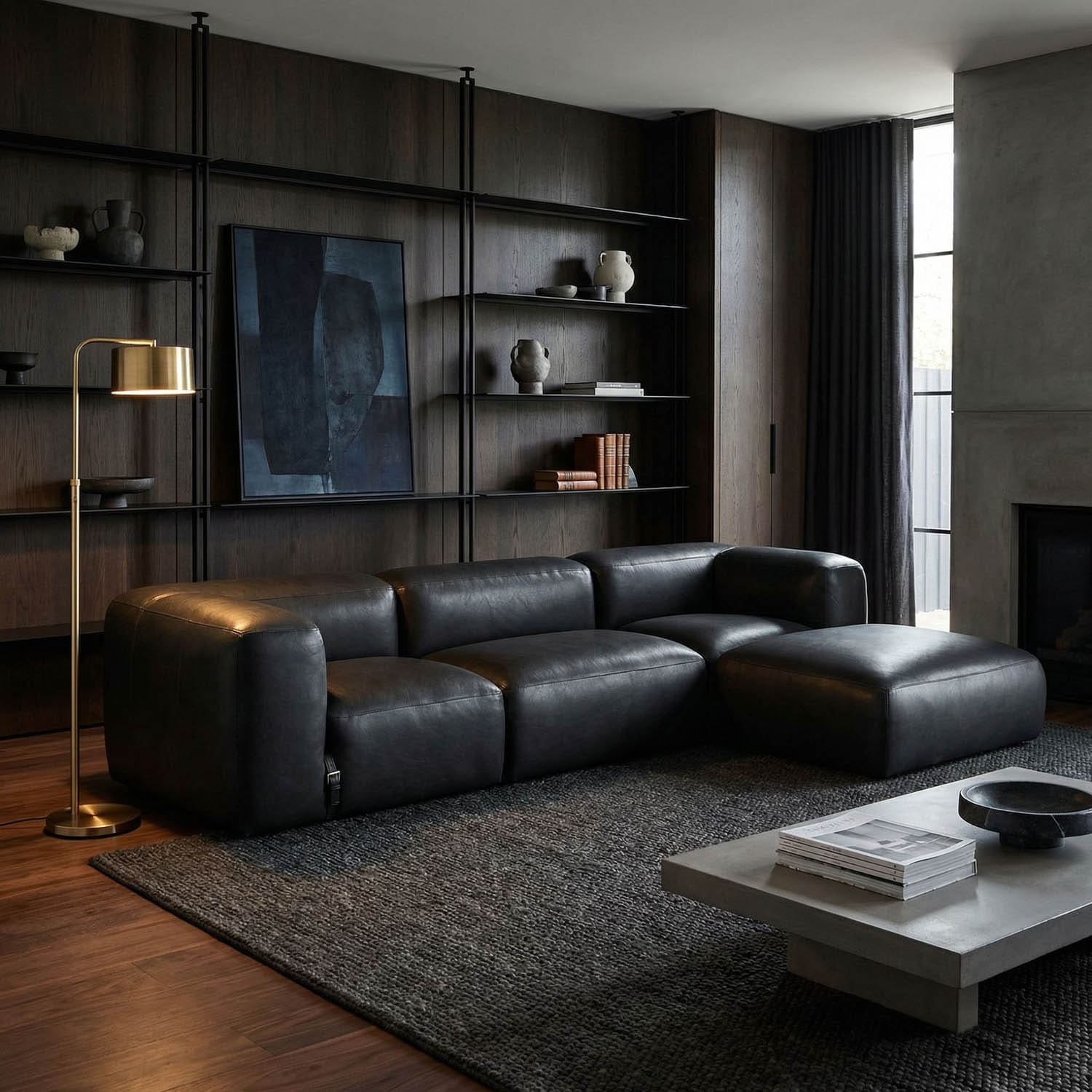 Augustus Modular Sofa, Middle, Santosa Matte Black Leather