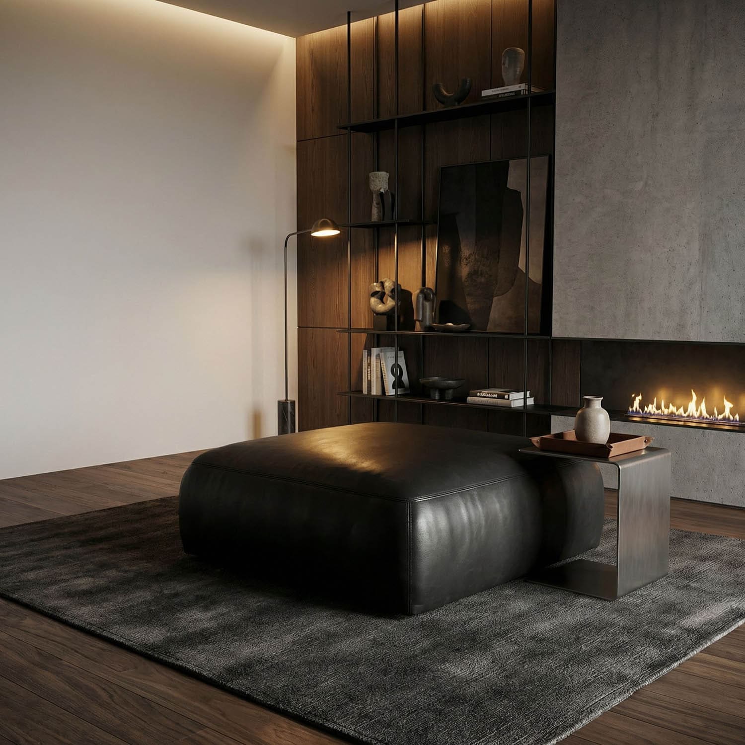Augustus Modular Sofa, Ottoman, Santosa Matte Black Leather