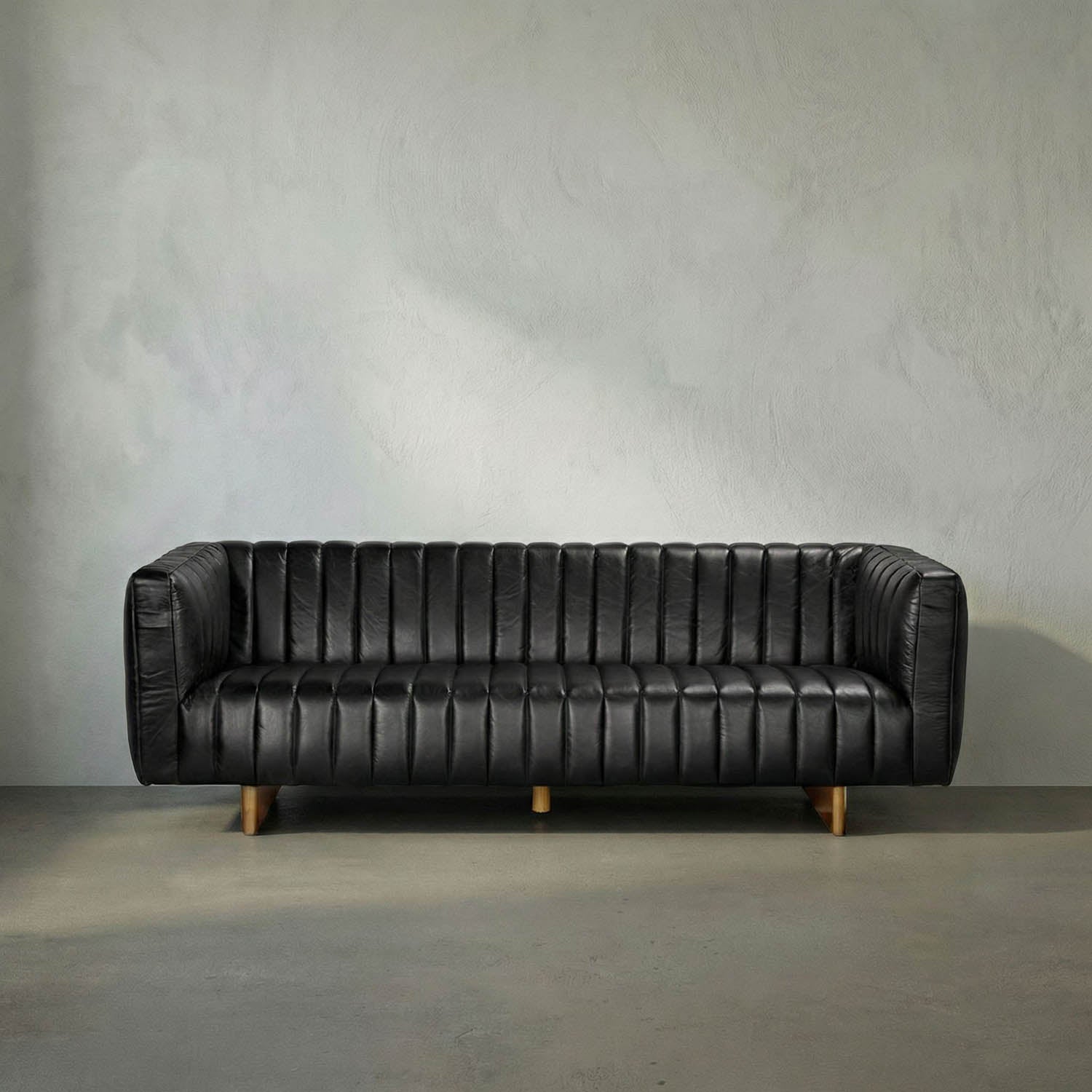 Khann Sofa, Ebony Black Leather by Noir