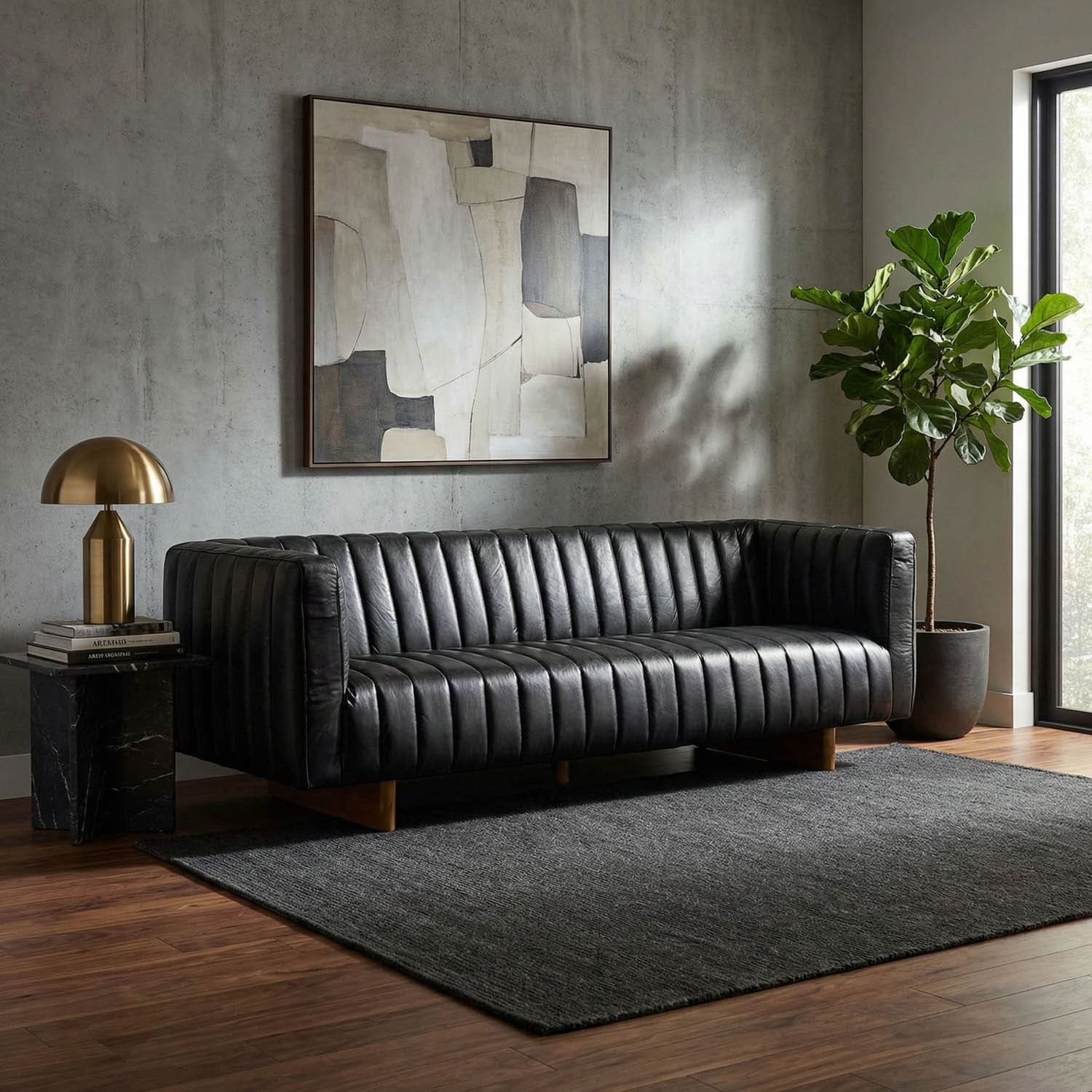 Khann Sofa, Ebony Black Leather
