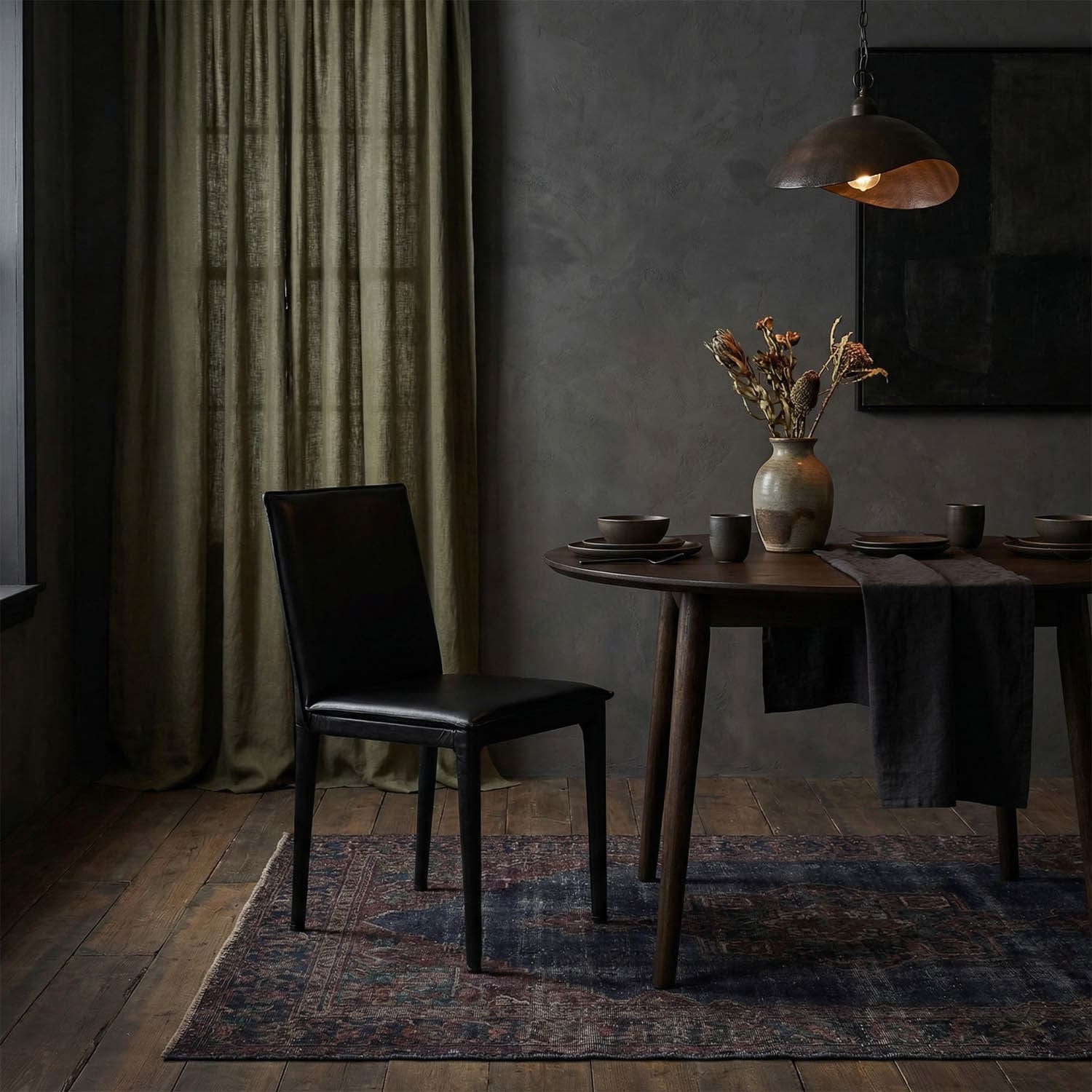 Newton Dining Chair, Ebony Black Leather