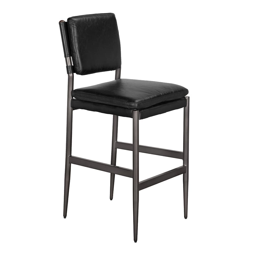 Wooster Bar Chair, Ebony Black Leather
