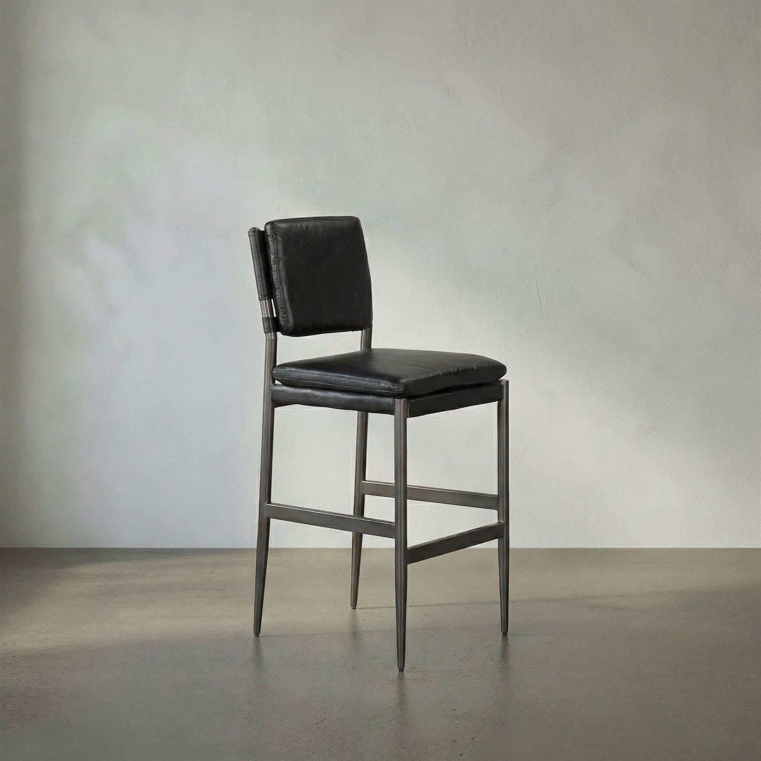 Wooster Bar Chair, Ebony Black Leather by Noir
