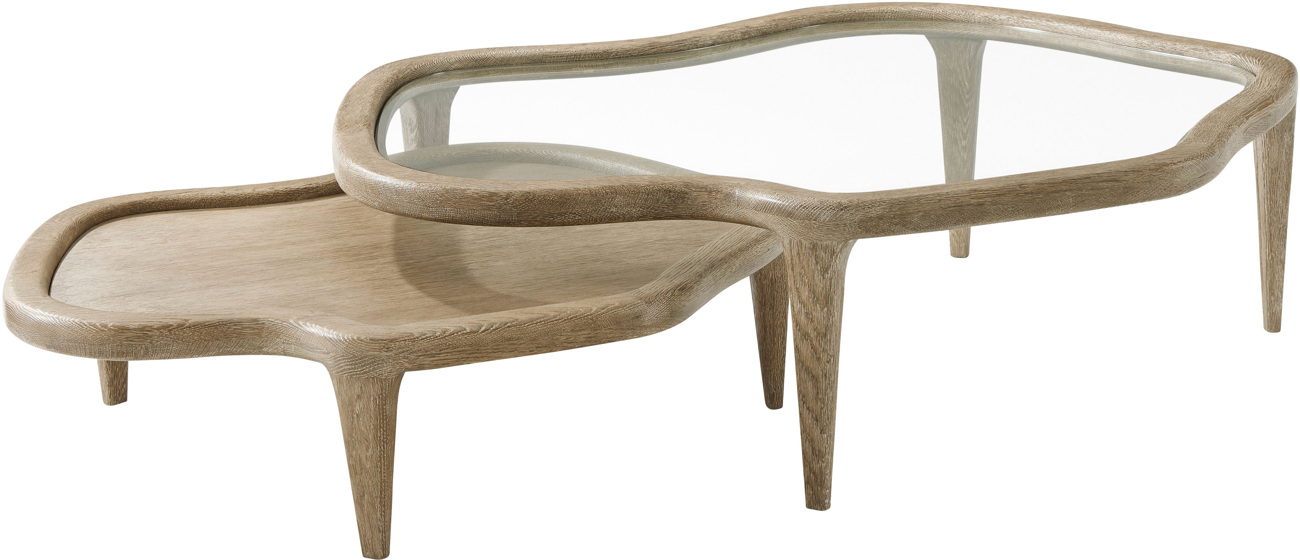 Tide Cocktail Table in Oak, Oak Veneer, Glass - Theodore Alexander
