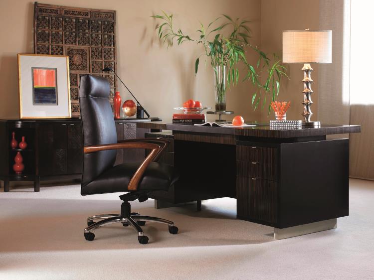 Seven Drawer Desk With Black Leather Top – Desks by Century Furniture | Sutter & Vale