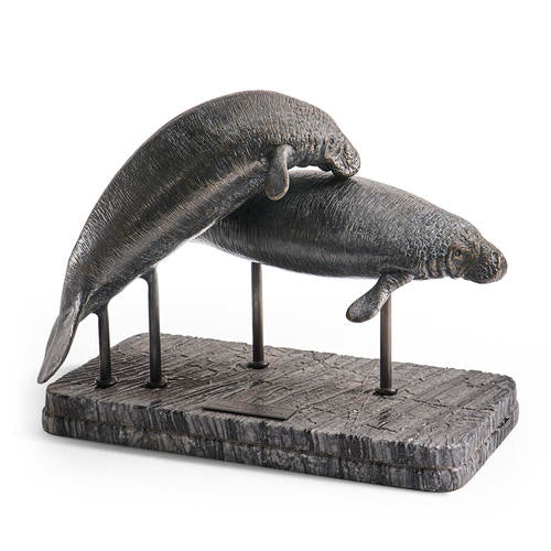 Raised Manatee Bronze Statue with Marble Base – Bedroom by Jonathan Charles | Sutter & Vale