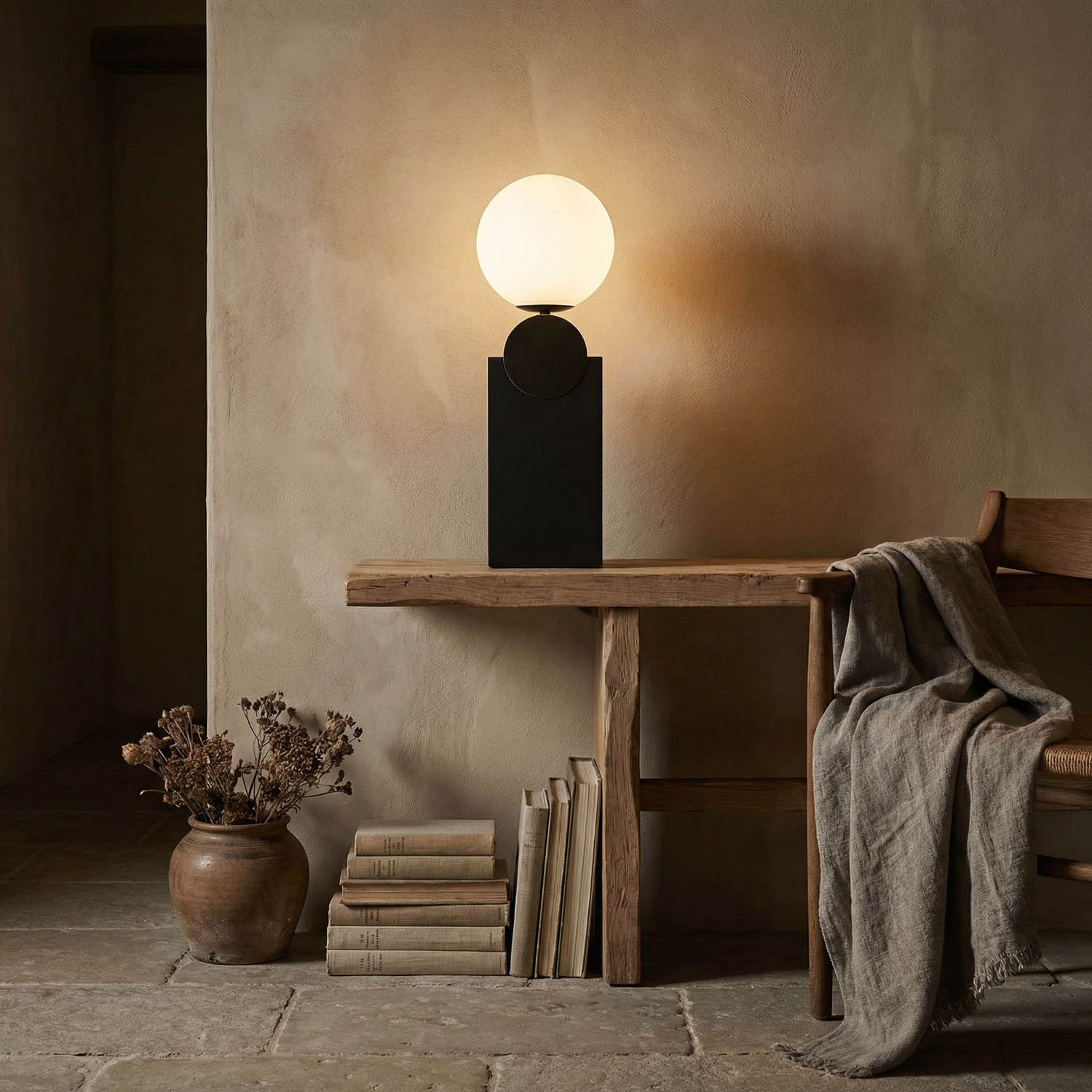 Kate Table Lamp, Black Metal with Antique Brass Accent