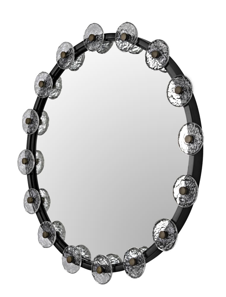 Moira Mirror with Glass Details, Black Metal