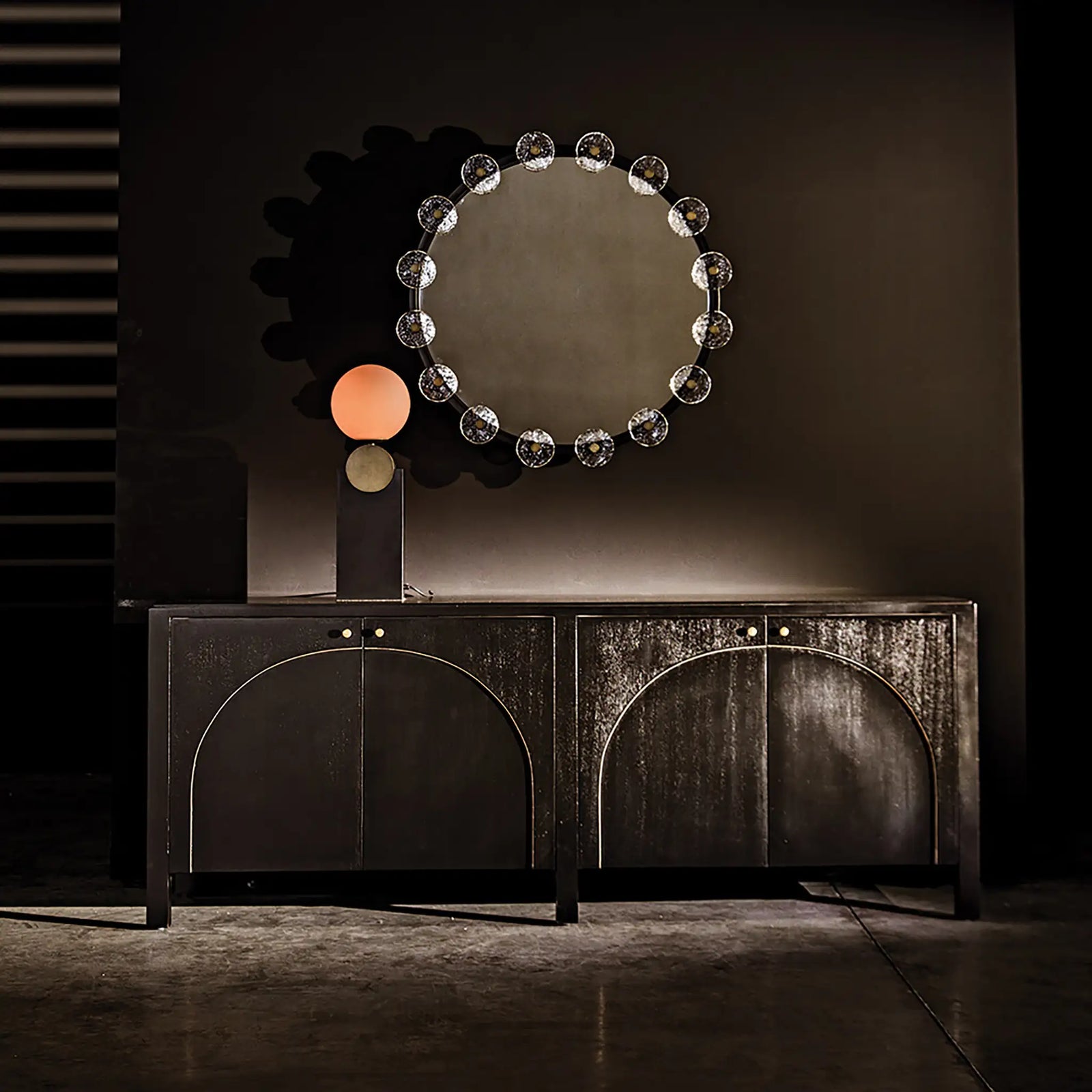 Moira Mirror with Glass Details, Black Metal