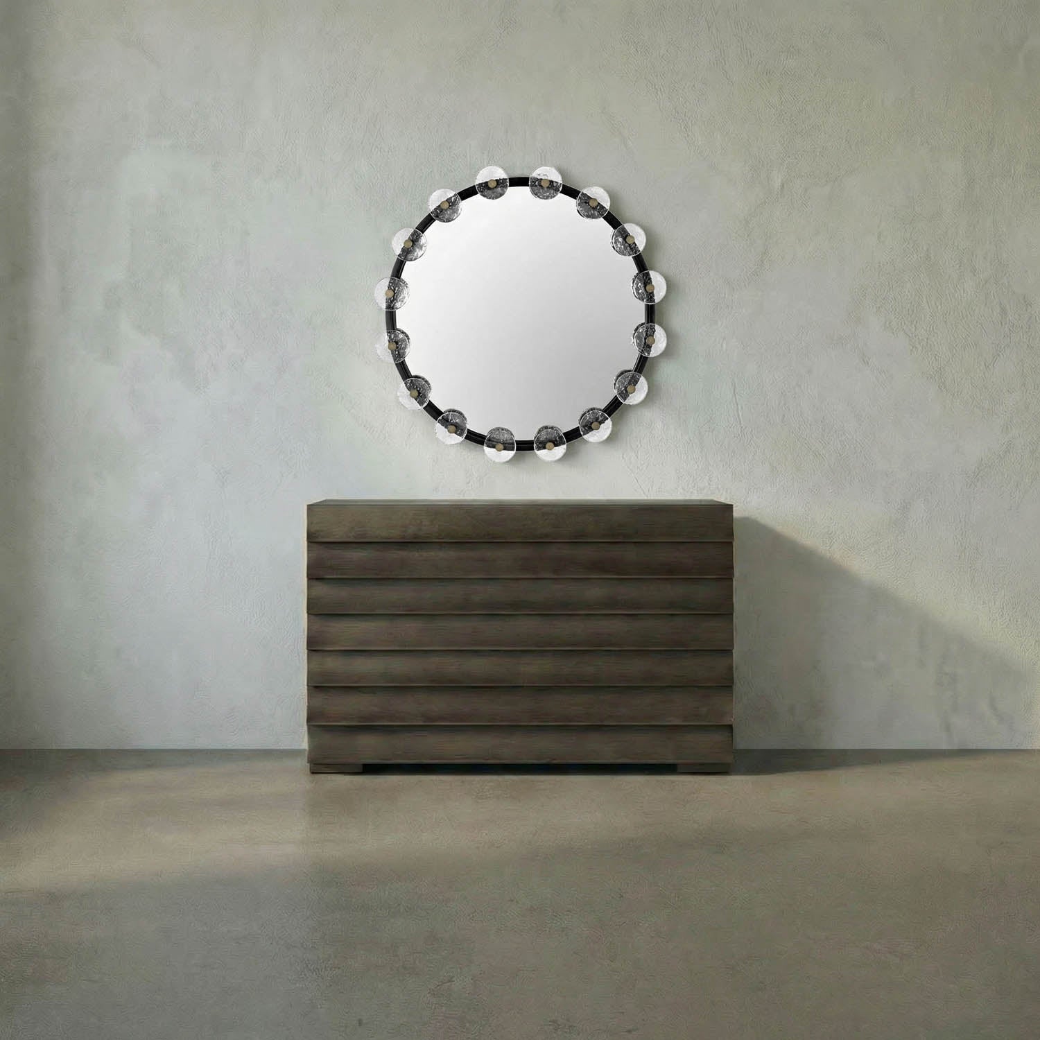 Moira Mirror with Glass Details, Black Metal by Noir