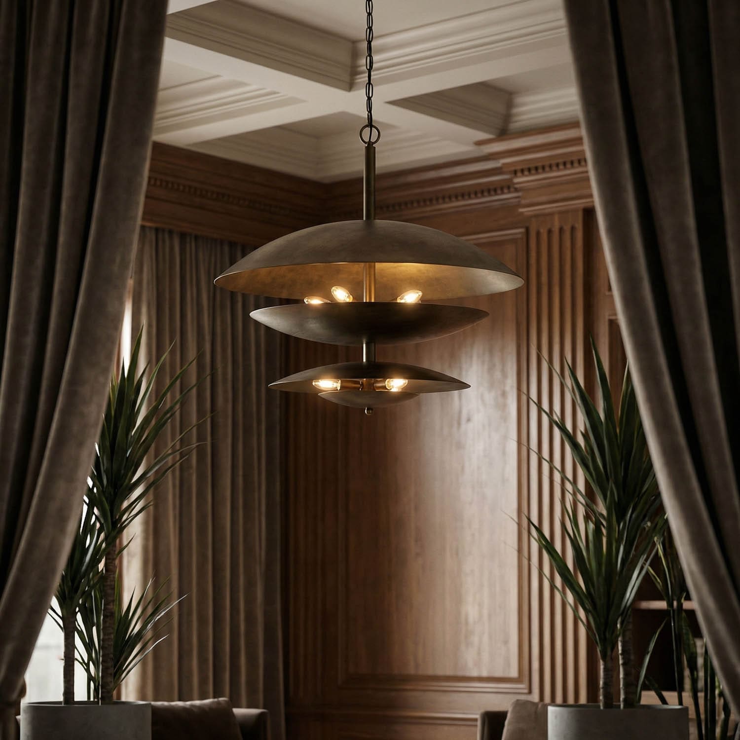 Nora Chandelier, Metal with Aged Brass Finish