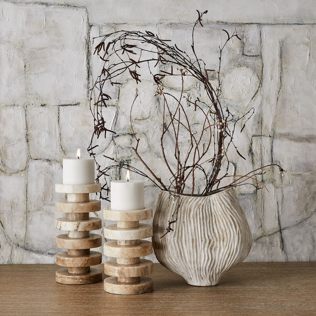 Emora Pillar Candleholders, S/2