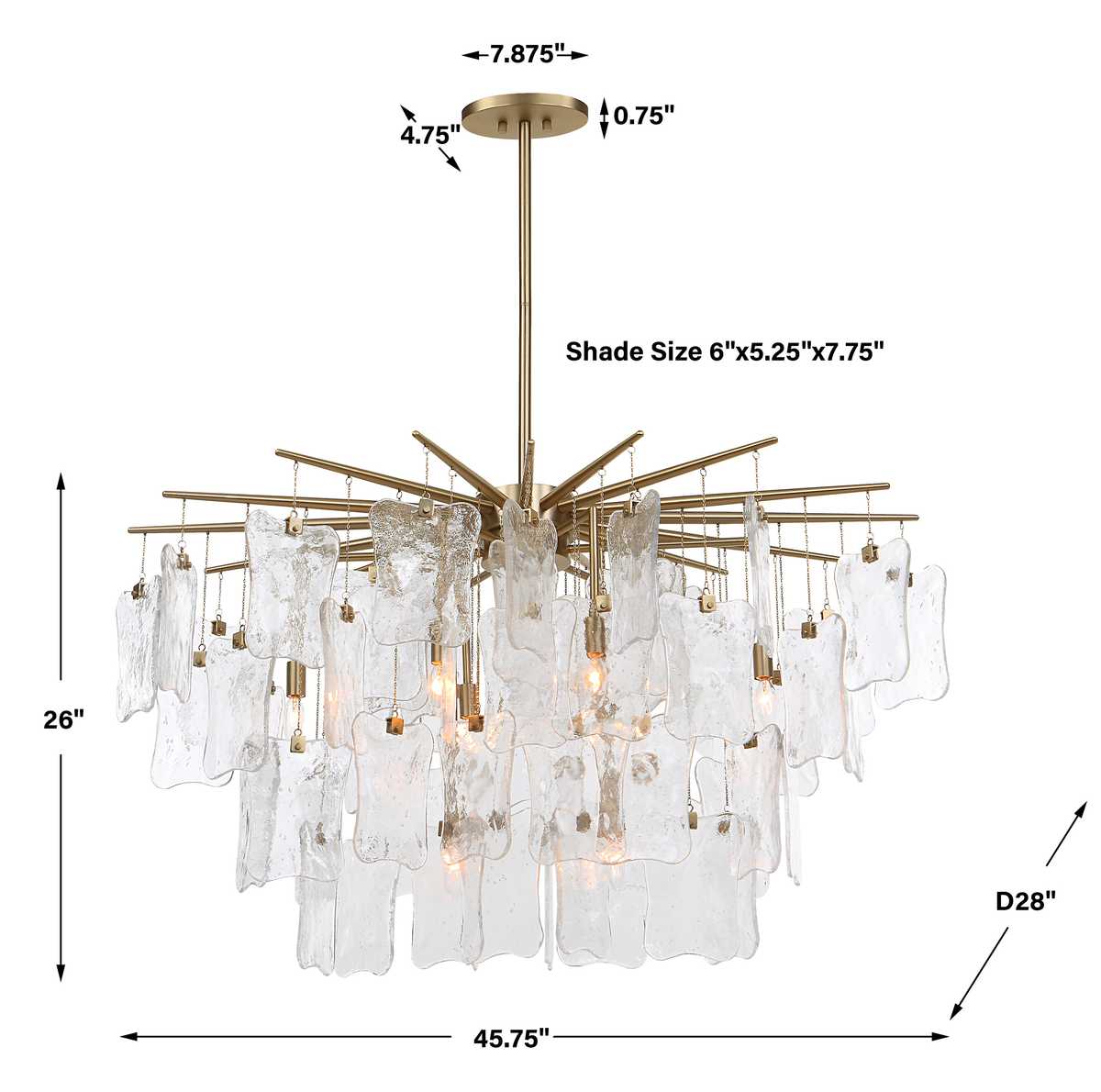 Seeded Shield, 8 Lt Chandelier - Clear