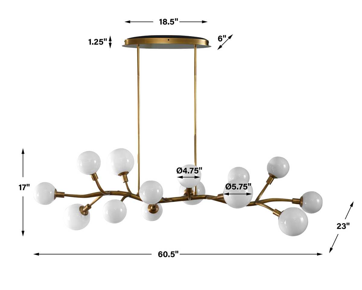 Meandering, 14 Lt Pendant - Brass