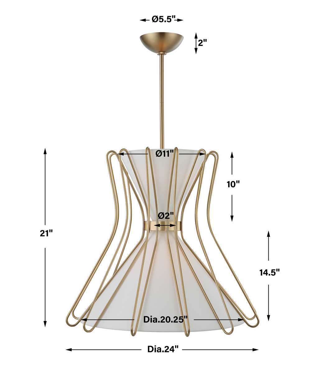 Boomerang, 4 Lt Pendant - Brass Medium