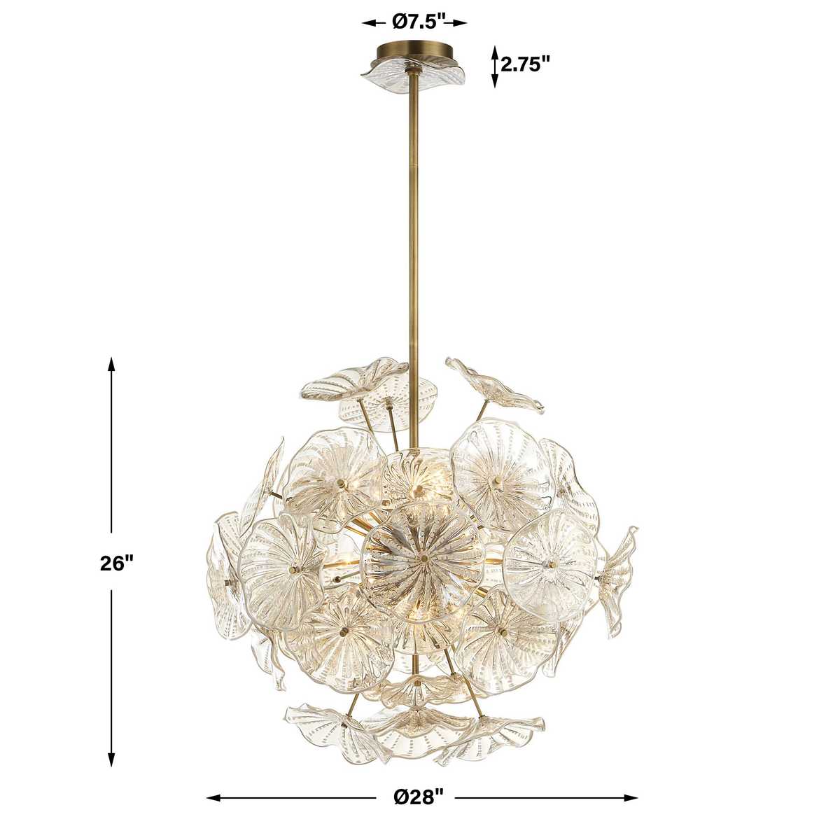 Champagne Lily Pads, 9 Lt Pendant