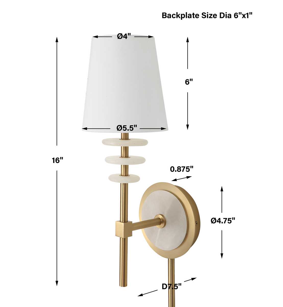 Alabaster Torch, 1 Lt Sconce