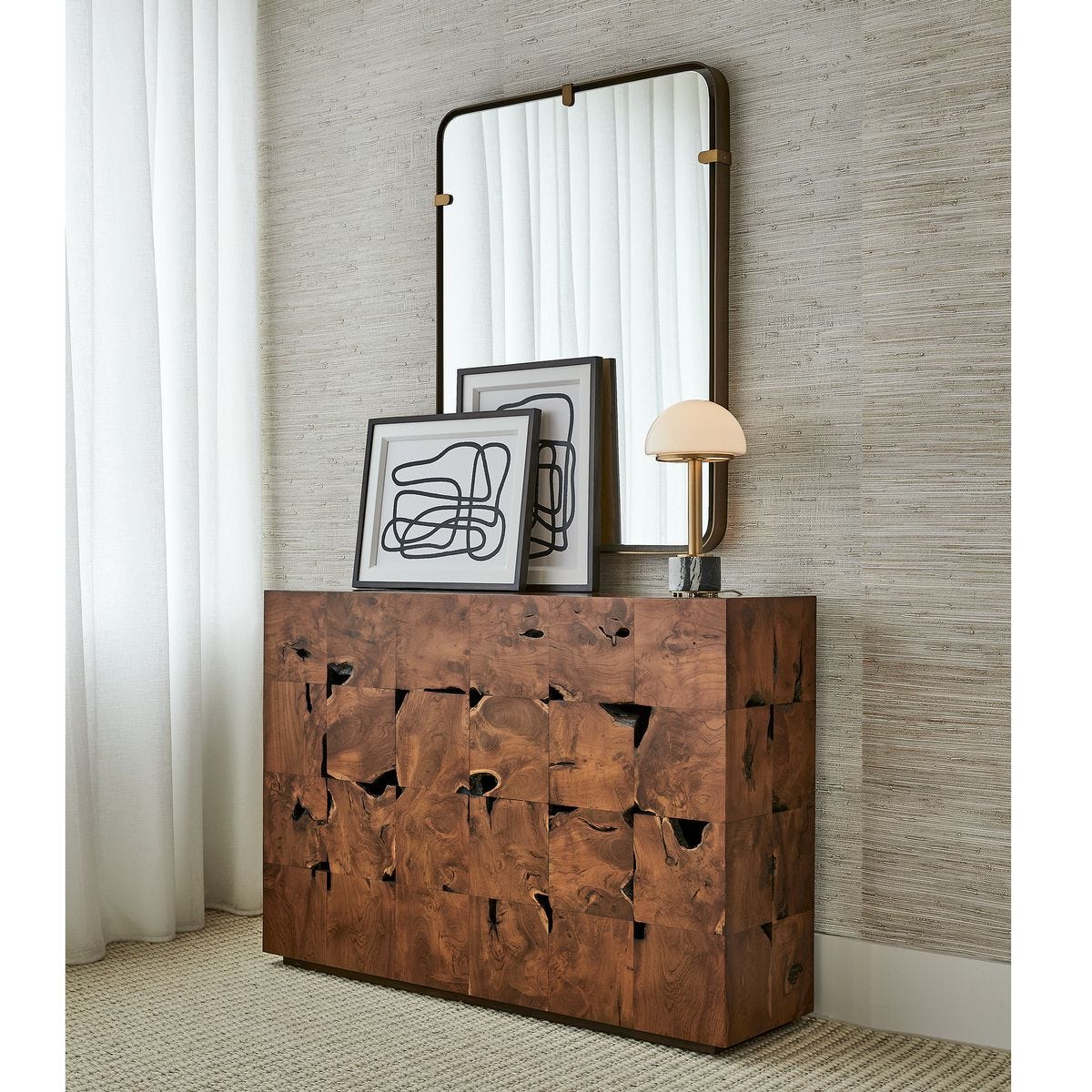 Teak Tac Toe Console Table - Caramel