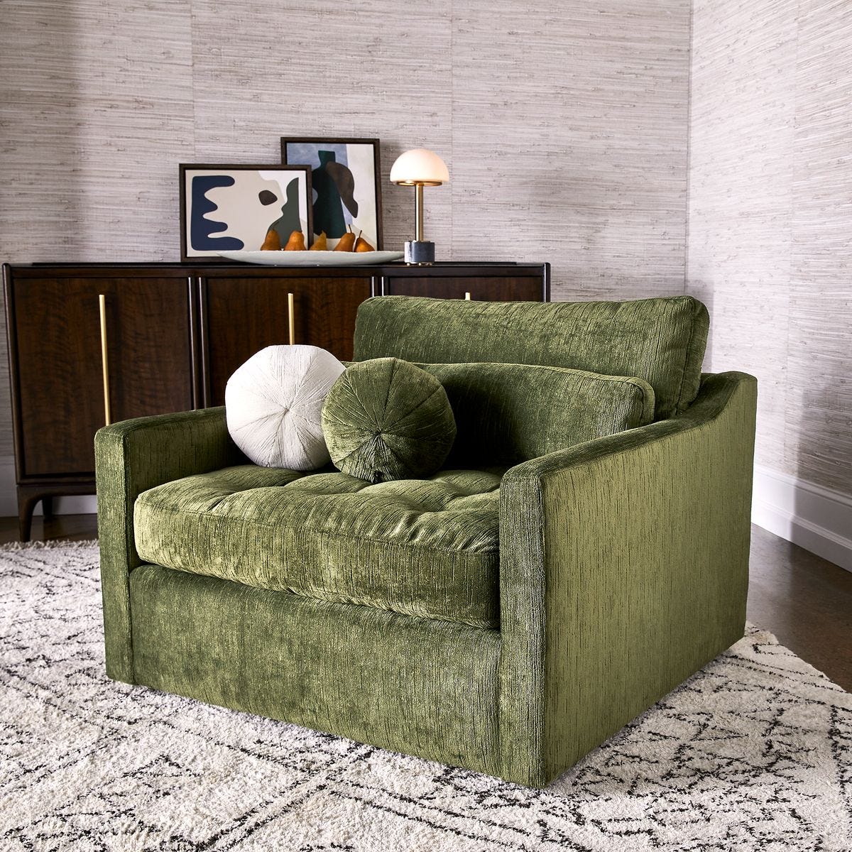 Slope Tufted Swivel Chair-and-a-Half - Antique Loden