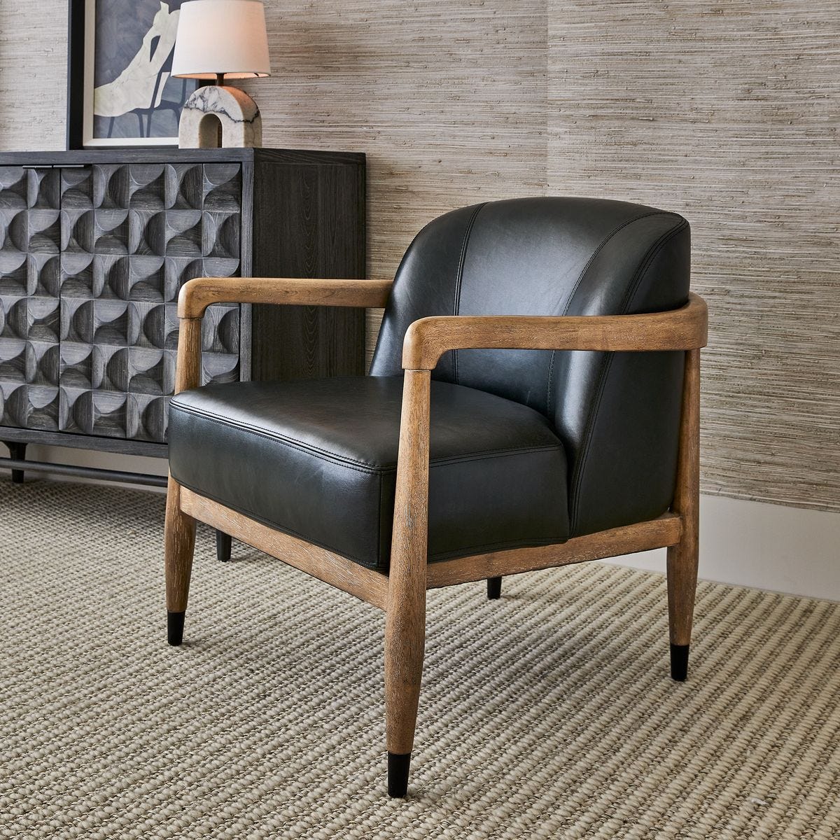 June Accent Chair - Black Leather