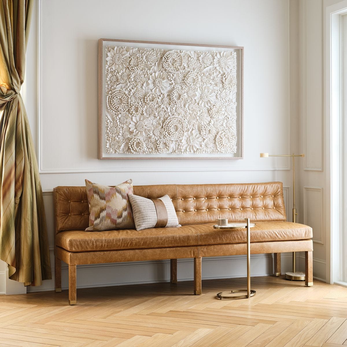 Approach the Bench Banquette, 84" - Parchment Leather