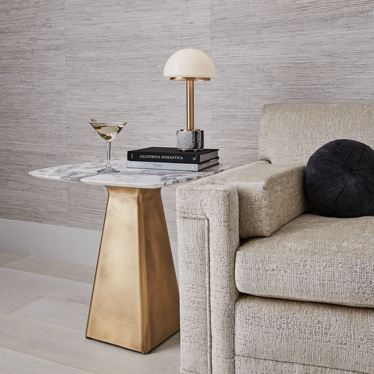 Equilateral Side Table - Arabescato/Brass, 2 Cartons