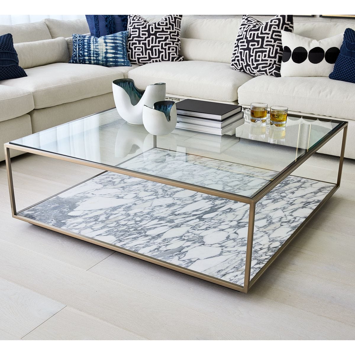 Floating Plane Coffee Table - Marble/Brass, 2 Cartons