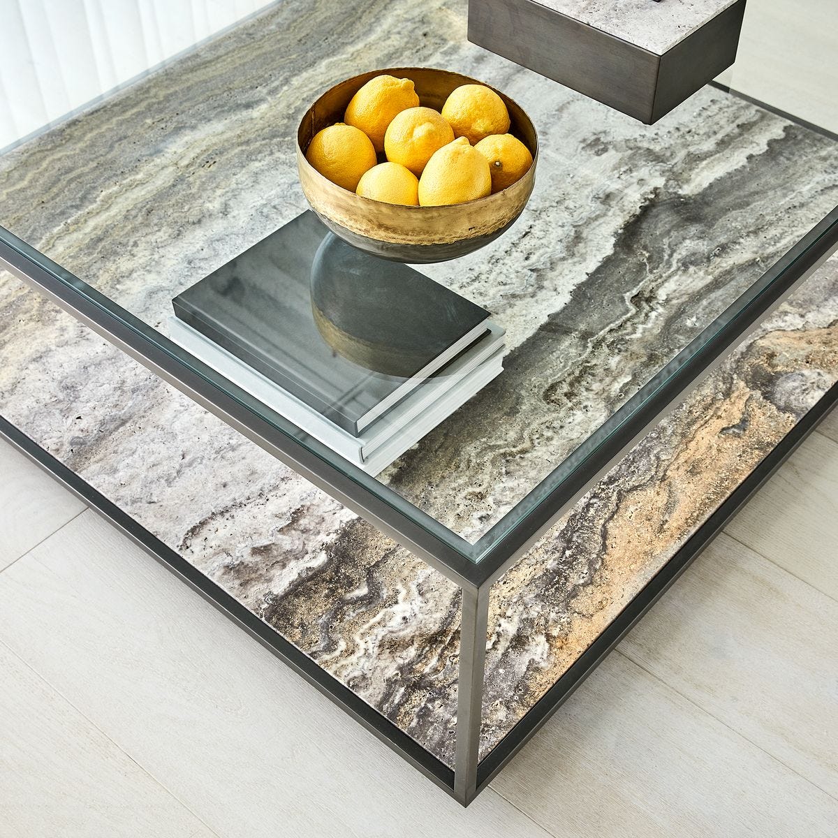 Floating Plane Coffee Table - Travertine/Bronze, 2 Cartons