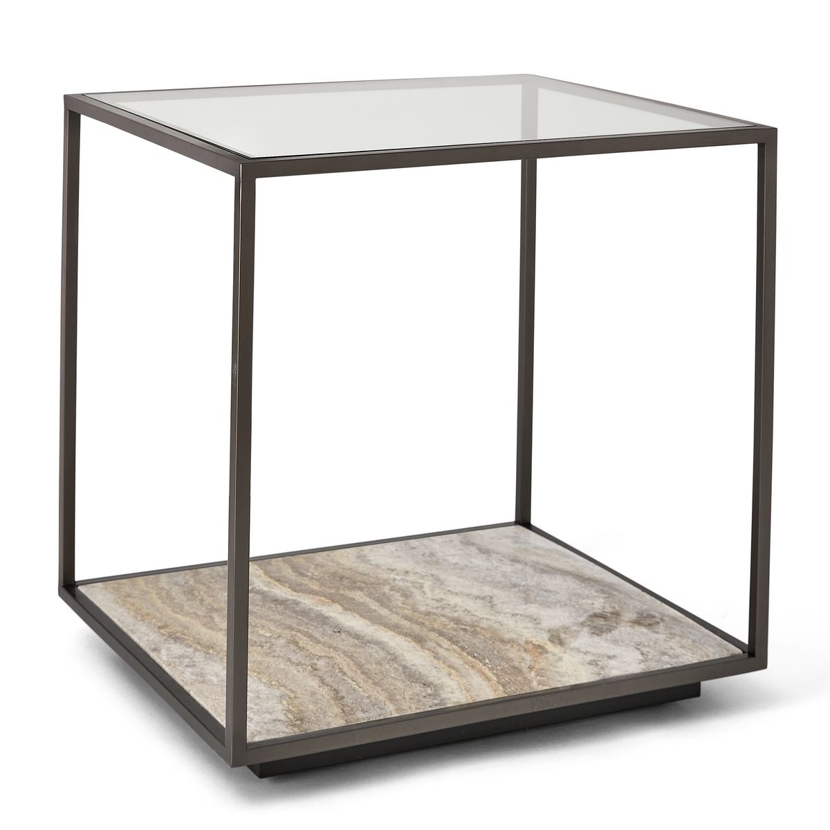 Floating Plane End Table - Travertine/Bronze