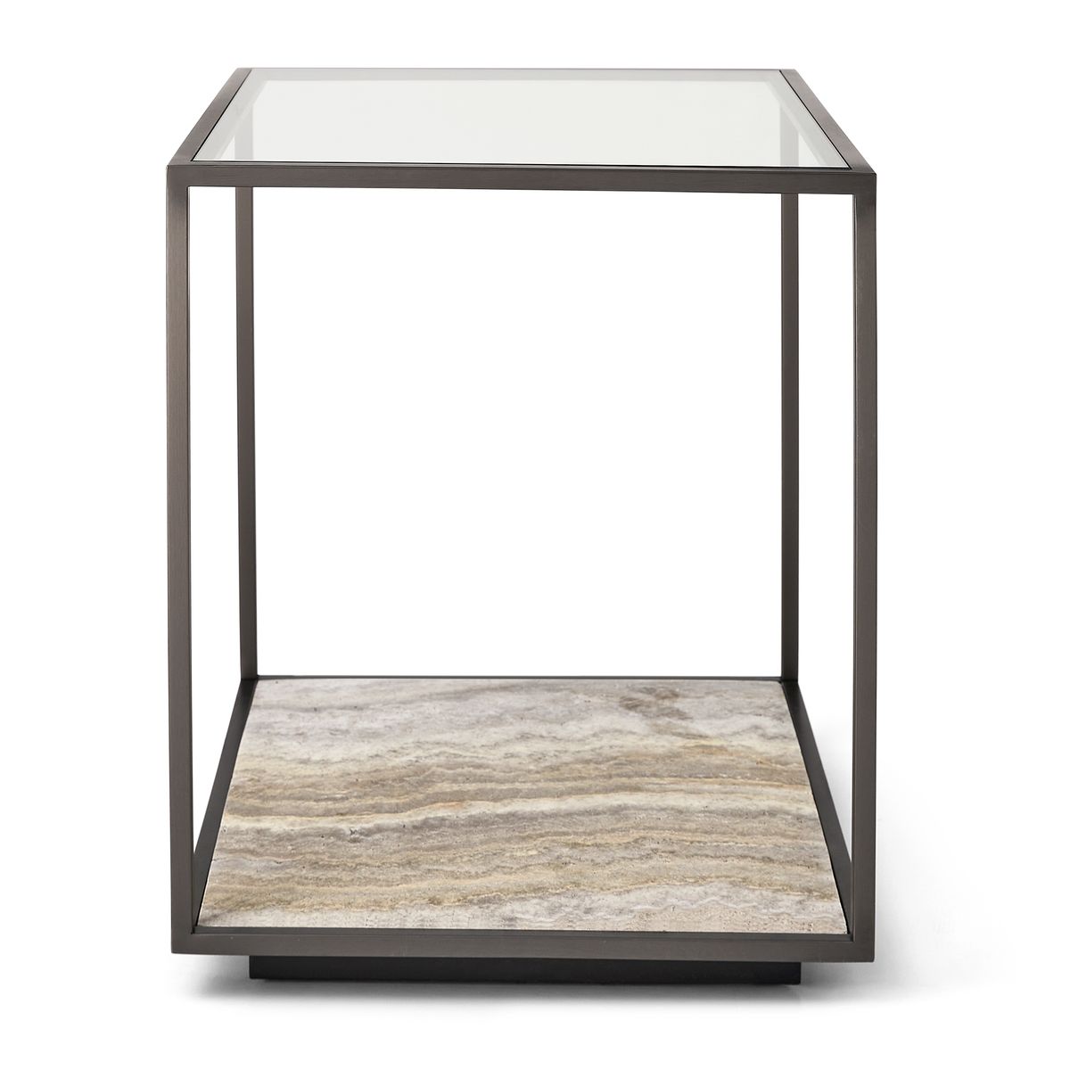 Floating Plane End Table - Travertine/Bronze